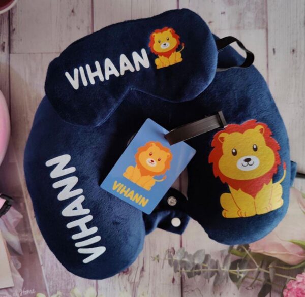 Personalised Kids Travel Set – Custom Luggage Tag, Neck Pillow & Eye Mask
