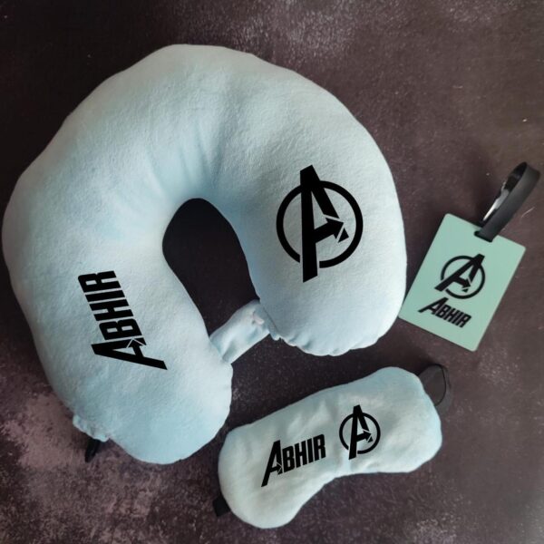 Personalised Kids Travel Set – Custom Luggage Tag, Neck Pillow & Eye Mask - Image 2